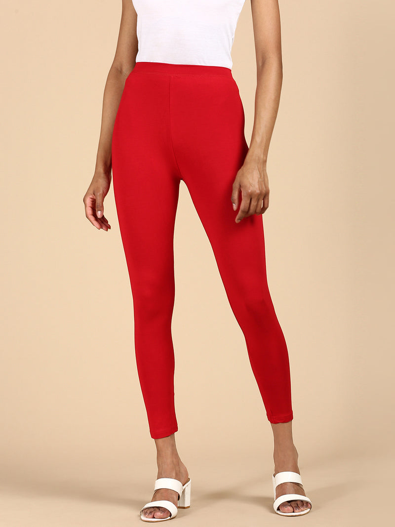 Ankle Length Leggings Viscose-True Red - De Moza