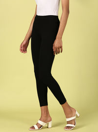 De Moza Ladies Ankle Length Leggings Solid Cotton Black - De Moza