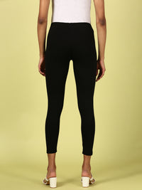 De Moza Ladies Ankle Length Leggings Solid Cotton Black - De Moza