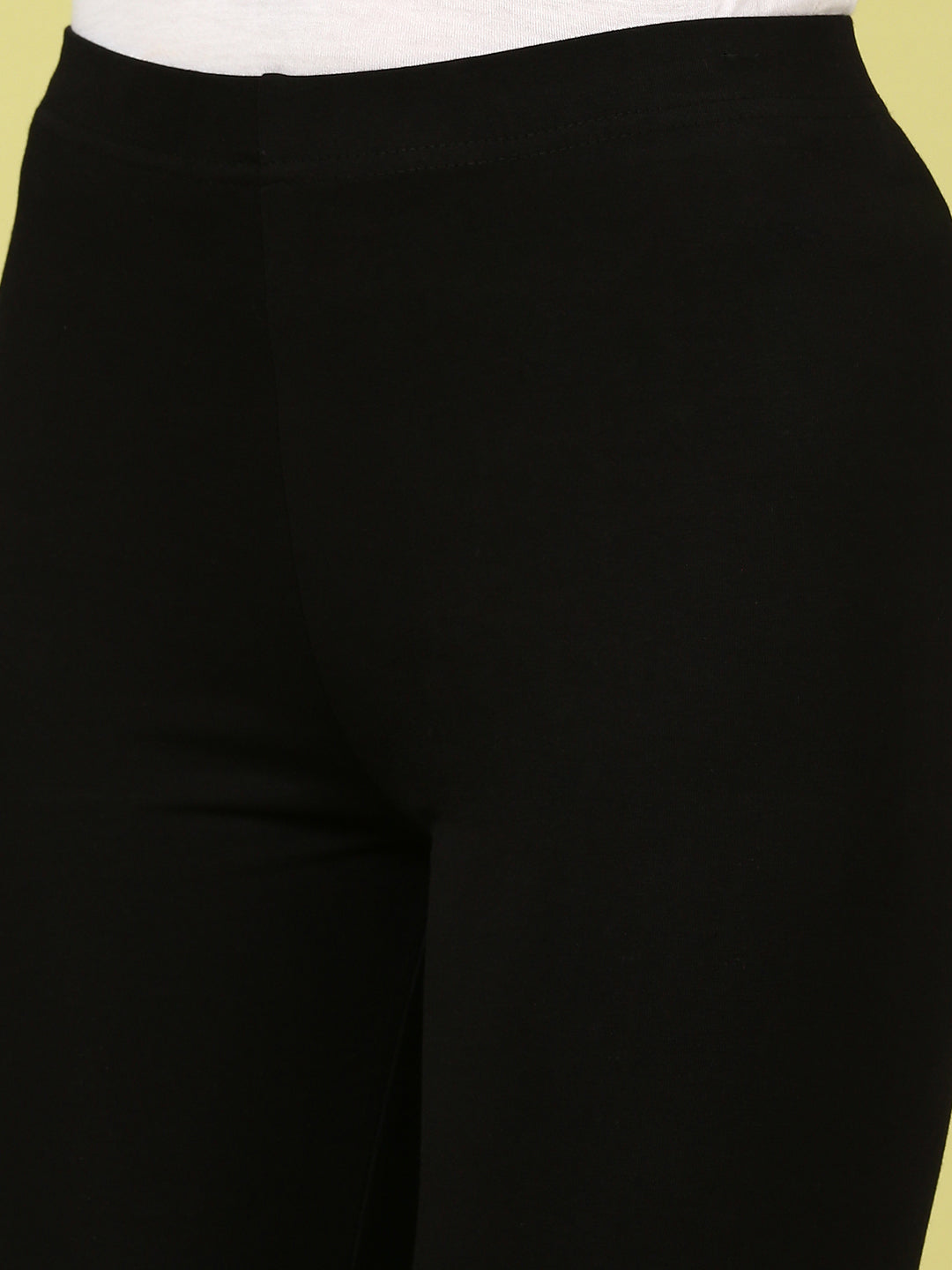 De Moza Ladies Ankle Length Leggings Solid Cotton Black - De Moza