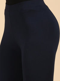 De Moza Ladies Ankle Length Leggings Solid Cotton Dark Navy Blue - De Moza