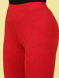 De Moza Ladies Ankle Length Leggings Solid Cotton Red - De Moza