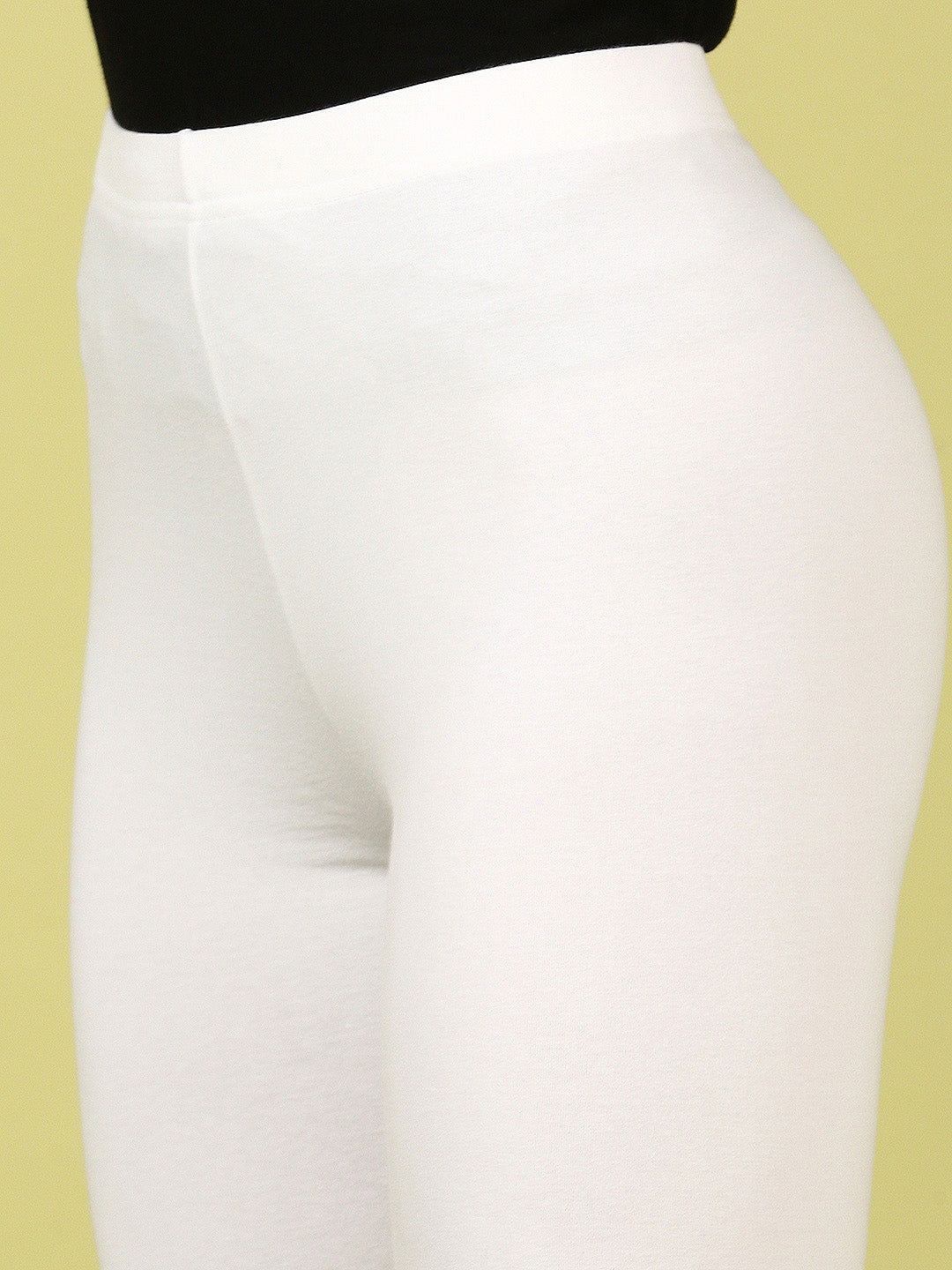De Moza Ladies Ankle Length Leggings Solid Cotton White - De Moza