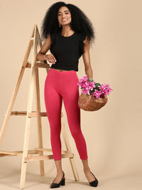 De Moza Ladies Ankle Length Leggings Solid Cotton Dark Pink - De Moza