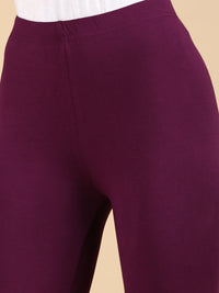 De Moza Ladies Ankle Length Leggings Solid Cotton Dark Purple - De Moza