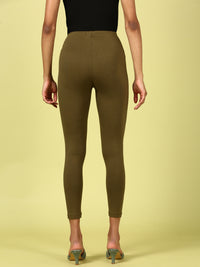 De Moza Ladies Ankle Length Leggings Solid Cotton Olive Green - De Moza