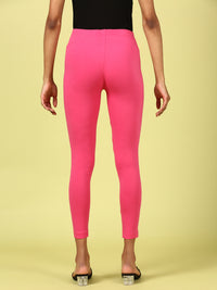 De Moza Ladies Ankle Length Leggings Solid Cotton Pink - De Moza