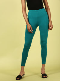 De Moza Ladies Ankle Length Leggings Solid Cotton Sea Green - De Moza