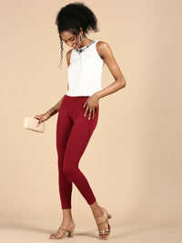 De Moza Ladies Ankle Length Leggings Solid Cotton Wine - De Moza