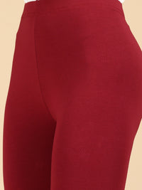 De Moza Ladies Ankle Length Leggings Solid Cotton Wine - De Moza