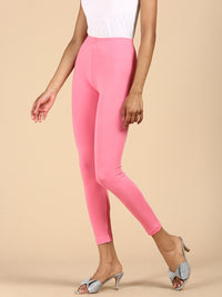 De Moza Ladies Ankle Length Leggings Solid Cotton Rani Pink - De Moza