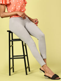 De Moza Ladies Ankle Length Leggings Solid Cotton Light Grey - De Moza