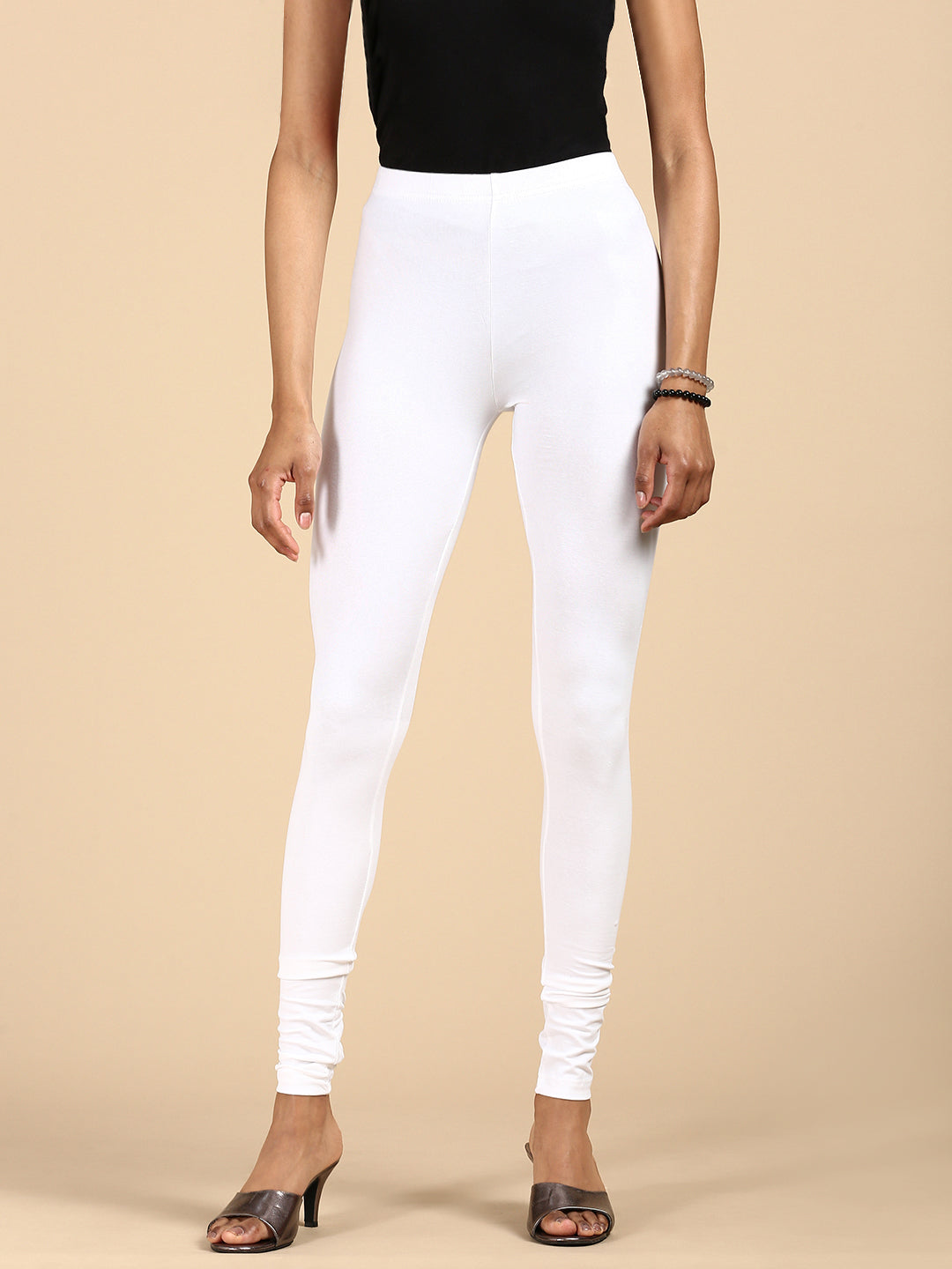 De Moza Ladies Churidar Leggings Solid Lycra White - De Moza