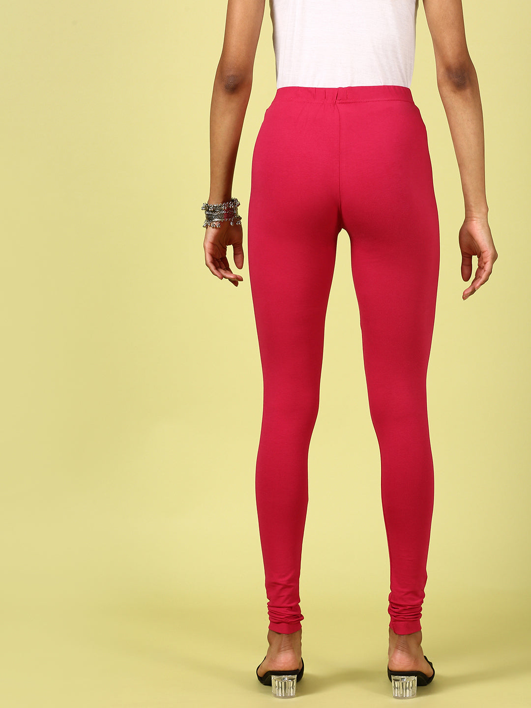 De Moza Women Chudidhar Leggings Solid Cotton Fuchsia. - De Moza