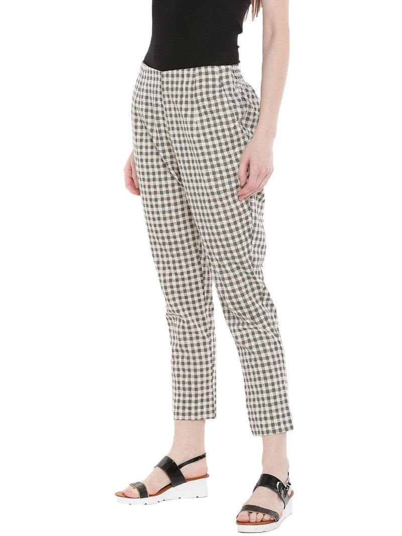 De Moza -Ladies Printed Cigarette Trousers White & Grey - De Moza