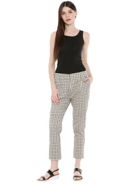 De Moza -Ladies Printed Cigarette Trousers White & Grey - De Moza