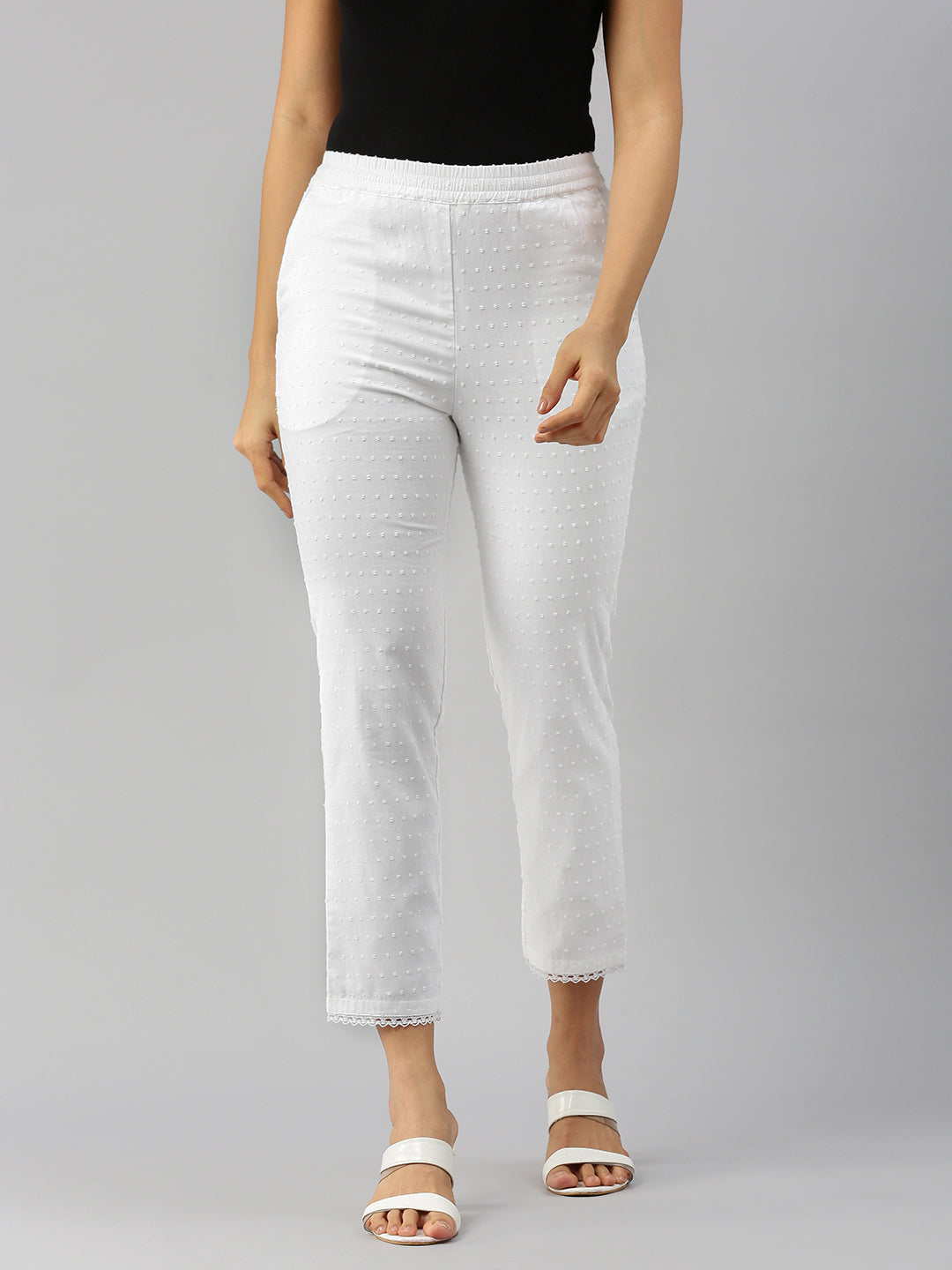 De Moza Women Cigarette Pants White