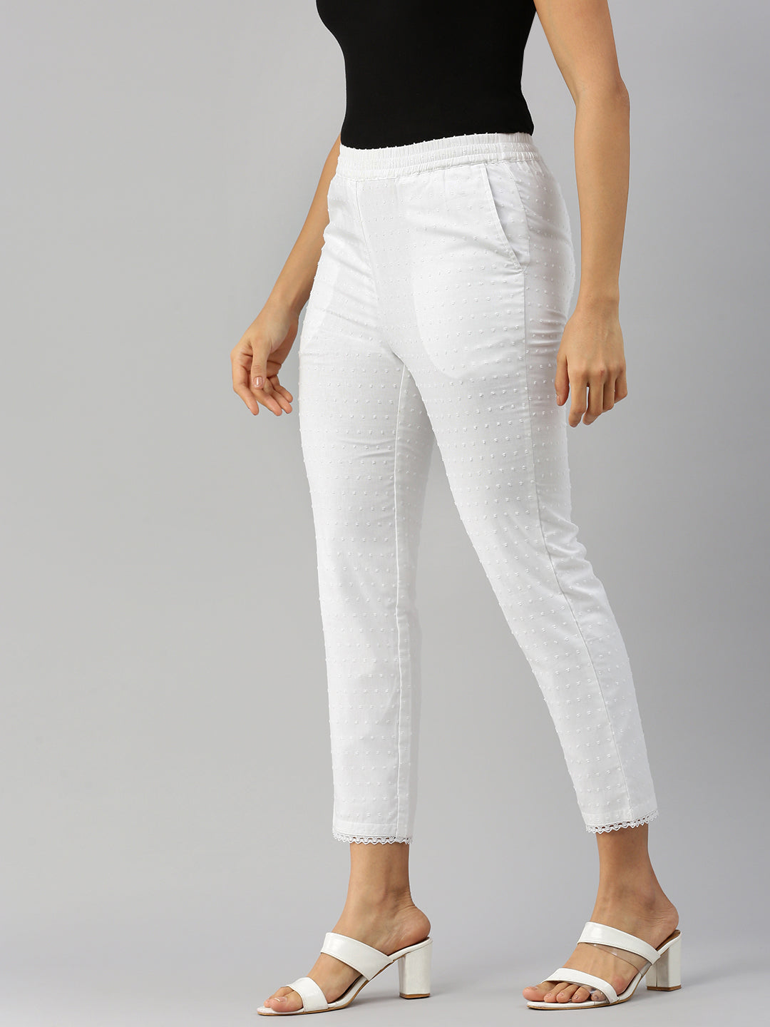 De Moza Women Cigarette Pants White