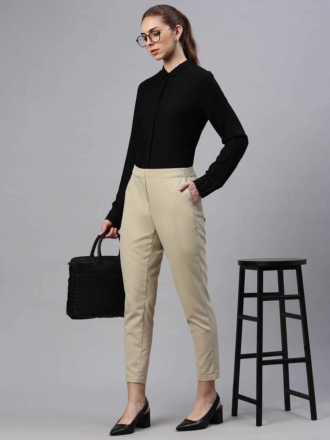 De Moza Women Formal Pant Beige