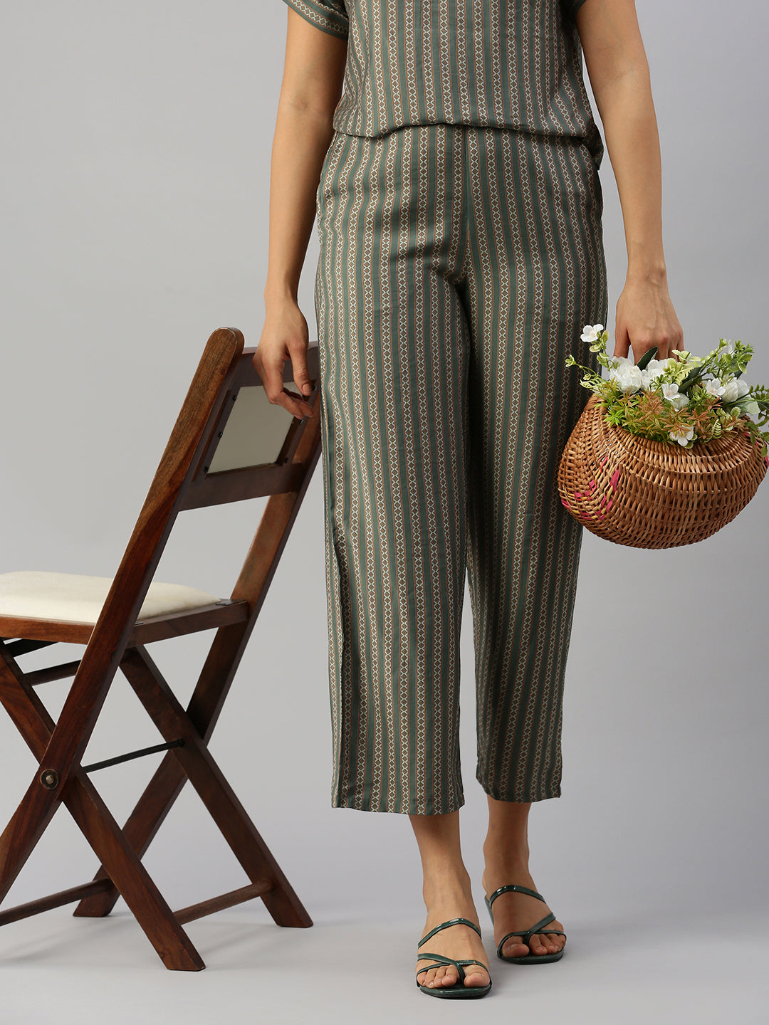 De Moza Women Printed Palazzo Green