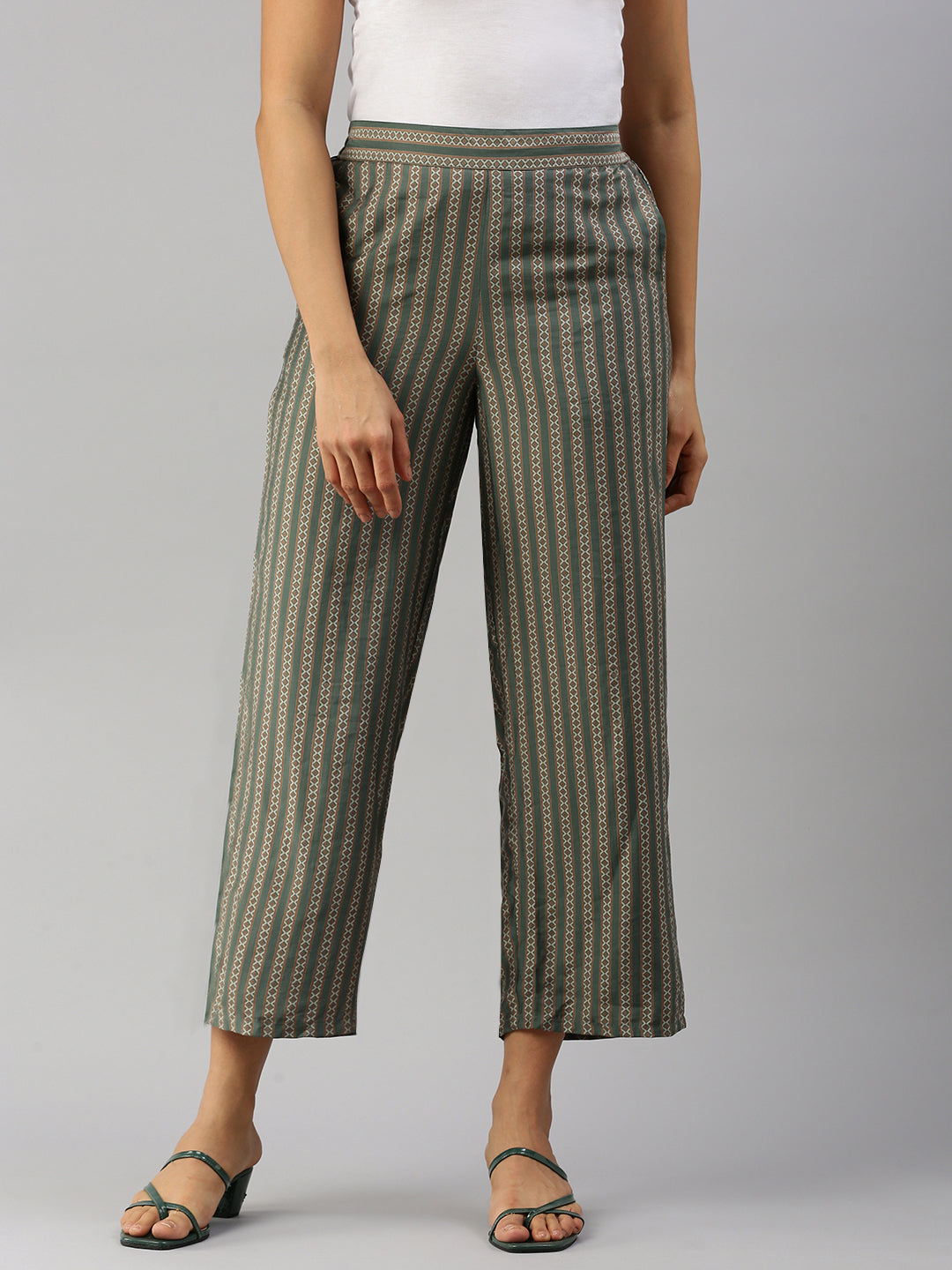 De Moza Women Printed Palazzo Green
