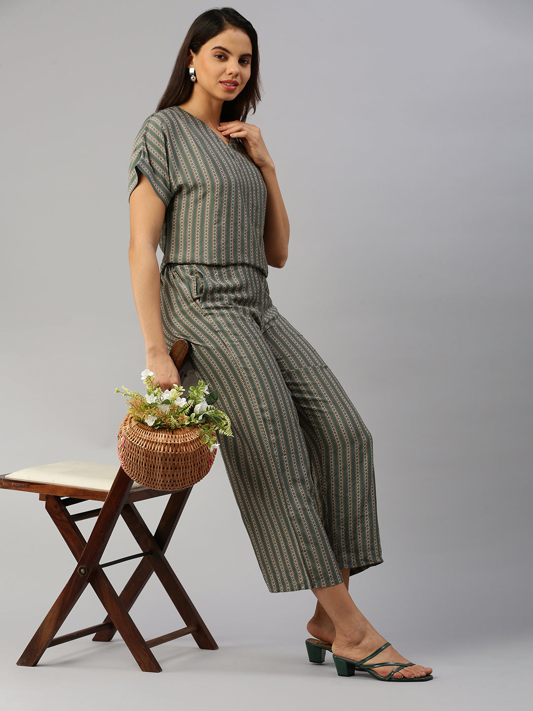 De Moza Women Printed Palazzo Green