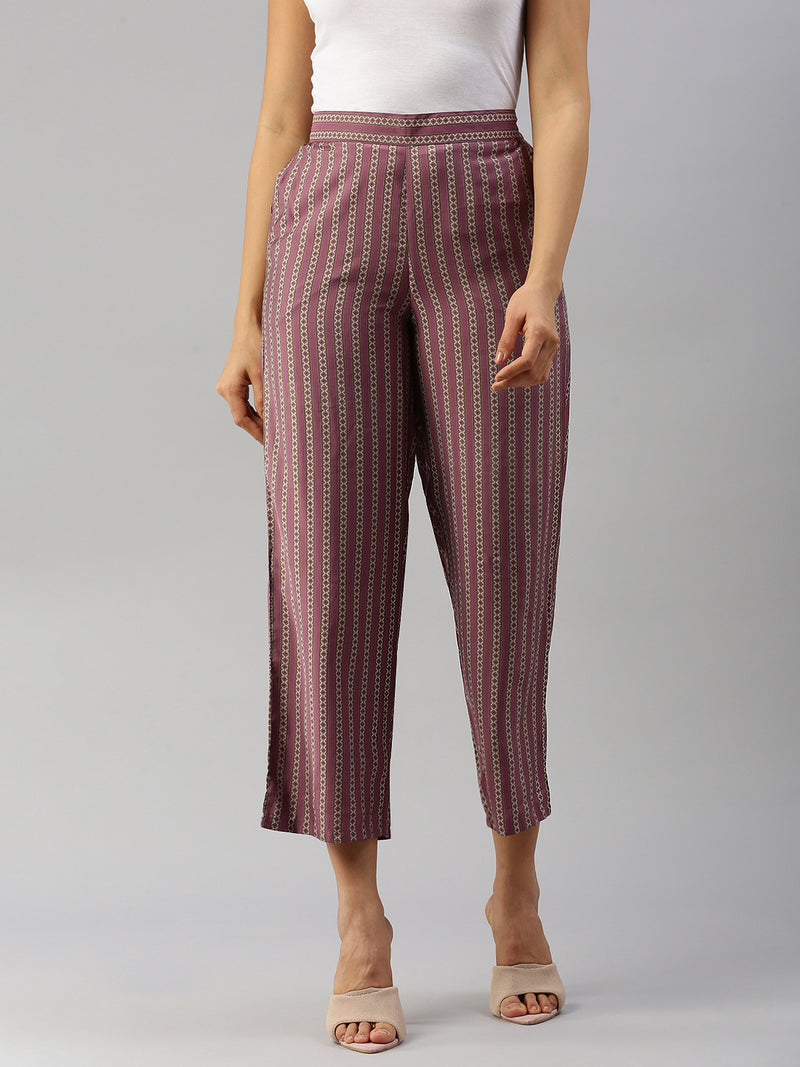 De Moza Women Printed Palazzo Wine