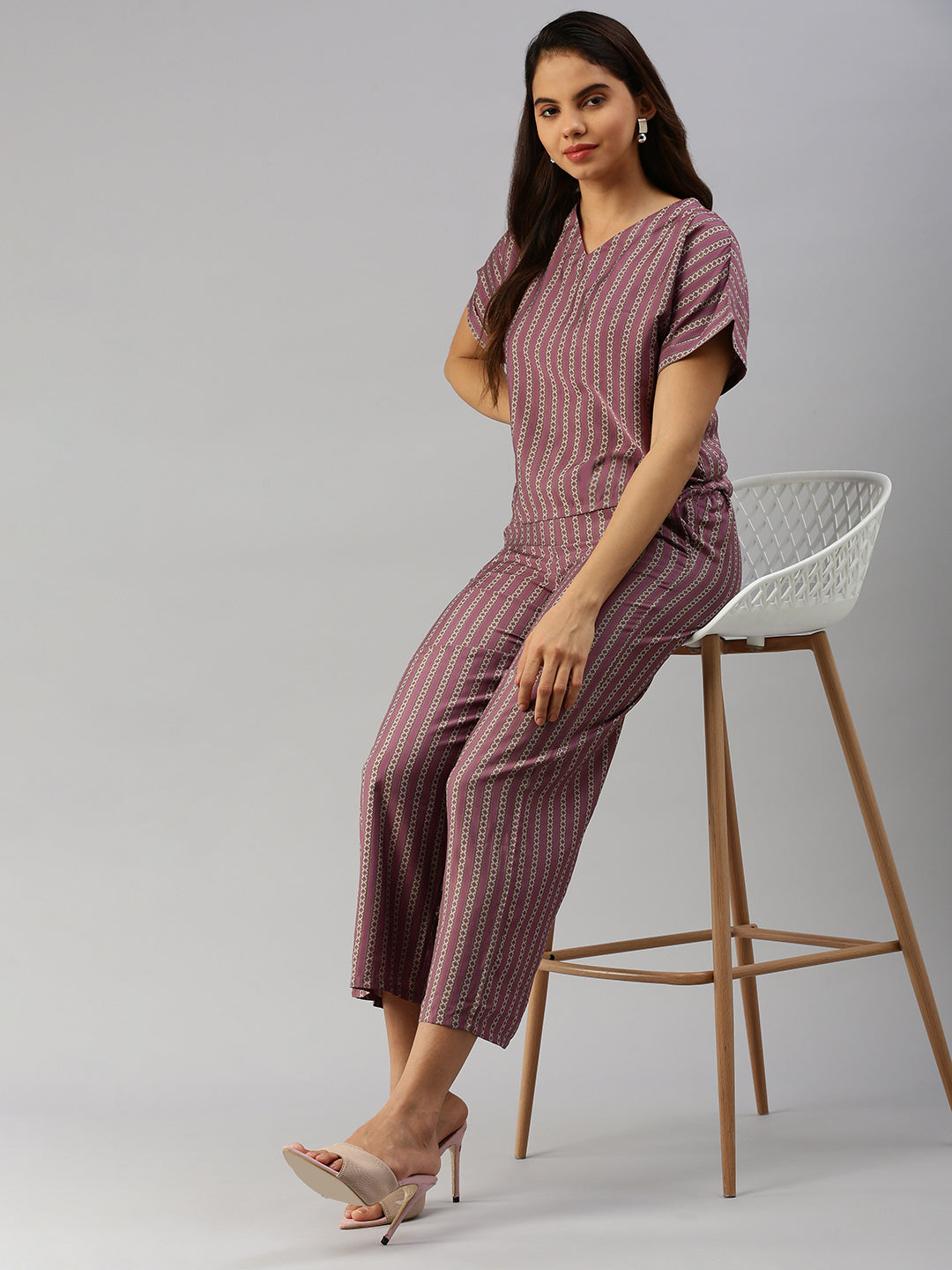 De Moza Women Printed Palazzo Wine
