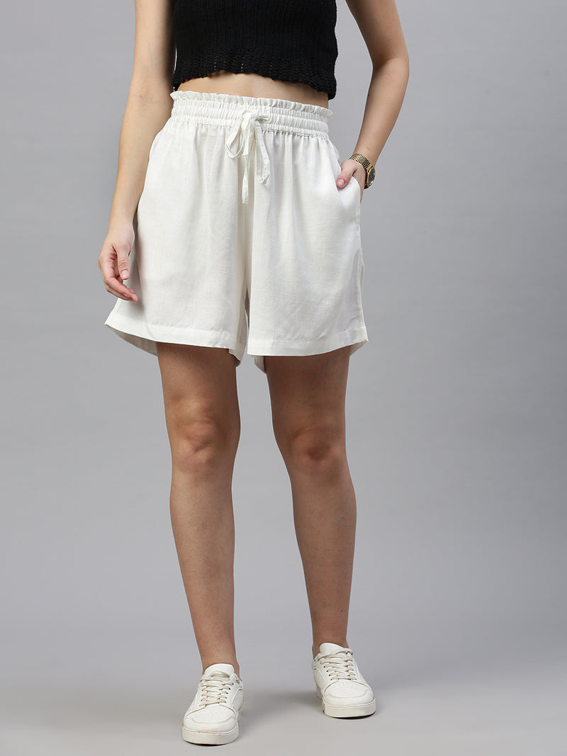 De Moza Womes Shorts Solid Offwhite