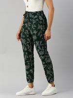 De Moza Women Printed Straight Pants Bottle Green