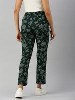 De Moza Women Printed Straight Pants Bottle Green