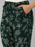 De Moza Women Printed Straight Pants Bottle Green