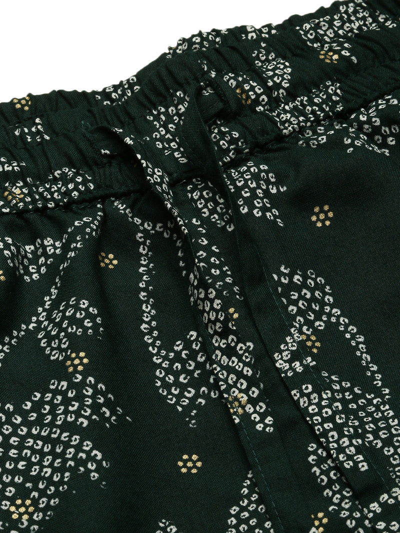 De Moza Women Printed Straight Pants Bottle Green