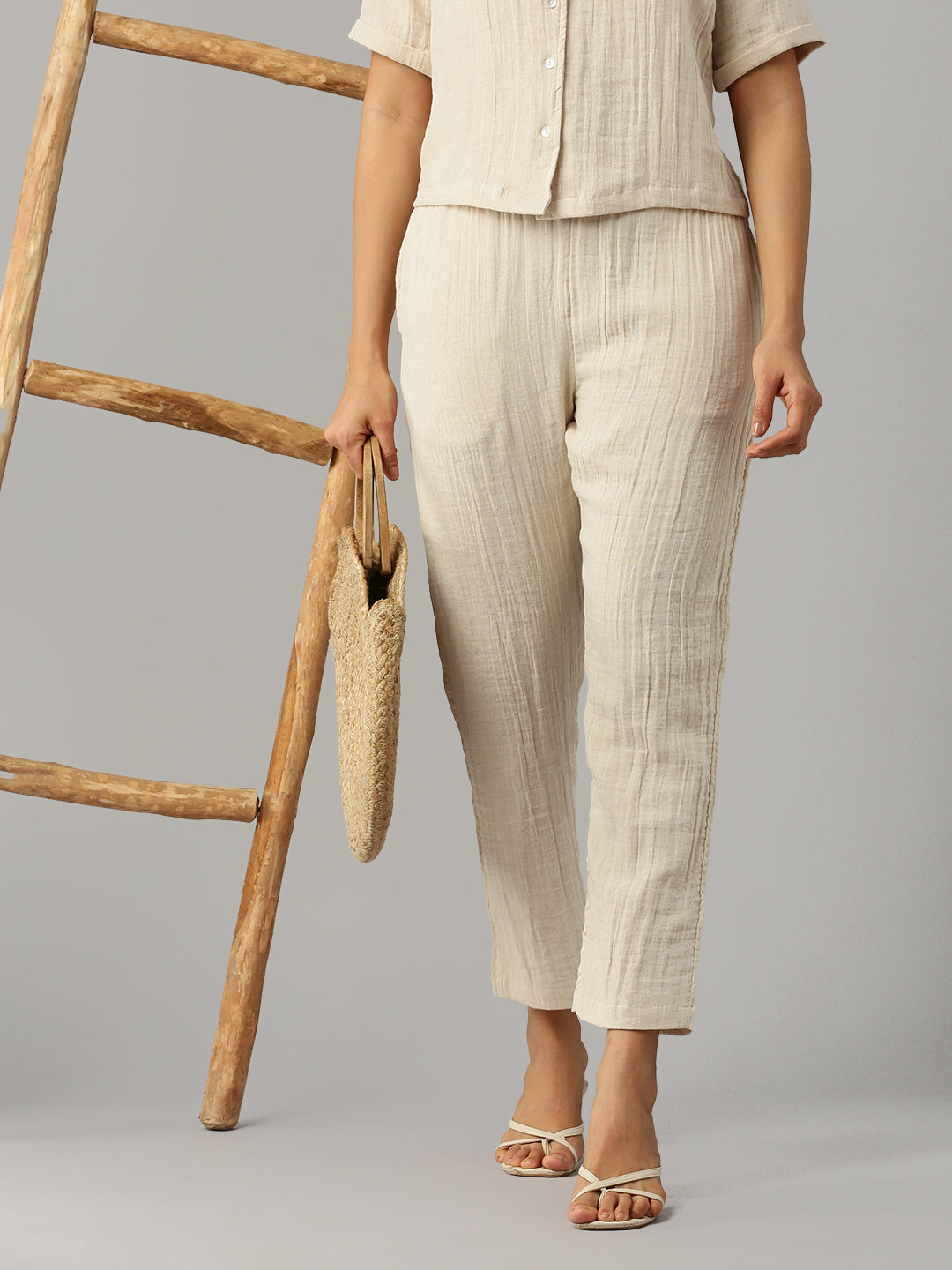 De Moza Women Straight Pant Beige