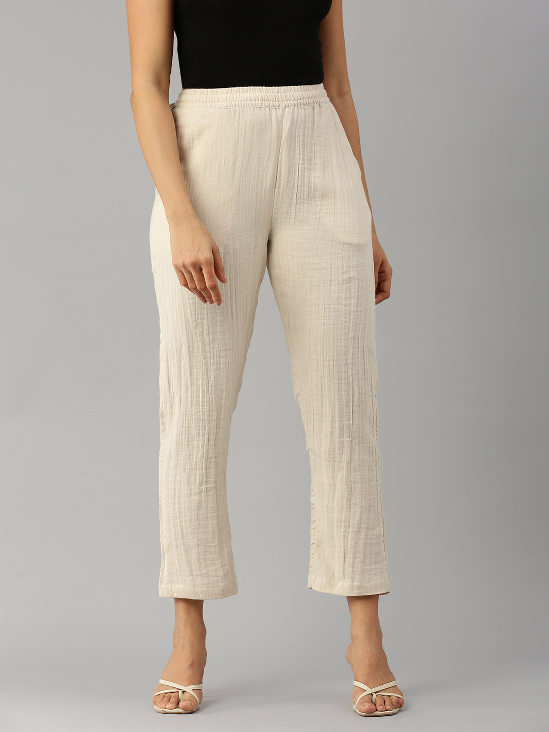 De Moza Women Straight Pant Beige