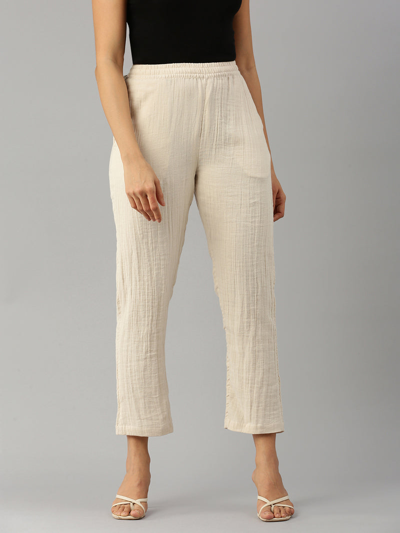 De Moza Women Straight Pant Beige