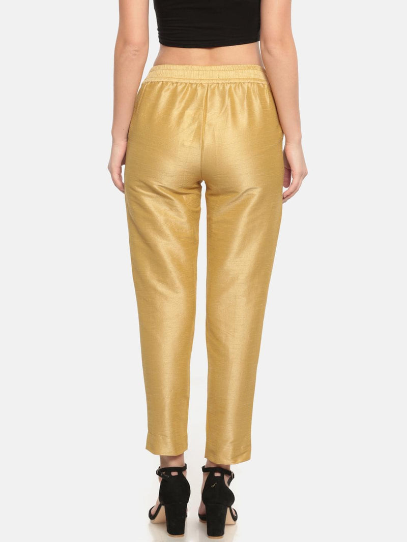 De Moza Women Gold Toned Straight Fit Trousers  De Moza