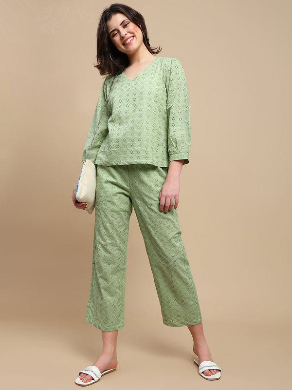Co-ord Set (Top & Palazzo) - Fog Green - De Moza