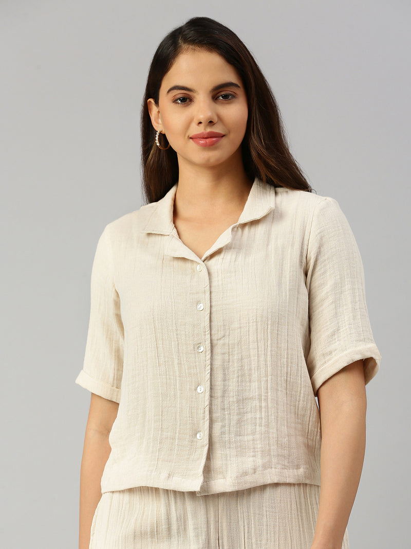 De Moza Women Crop Shirt Beige