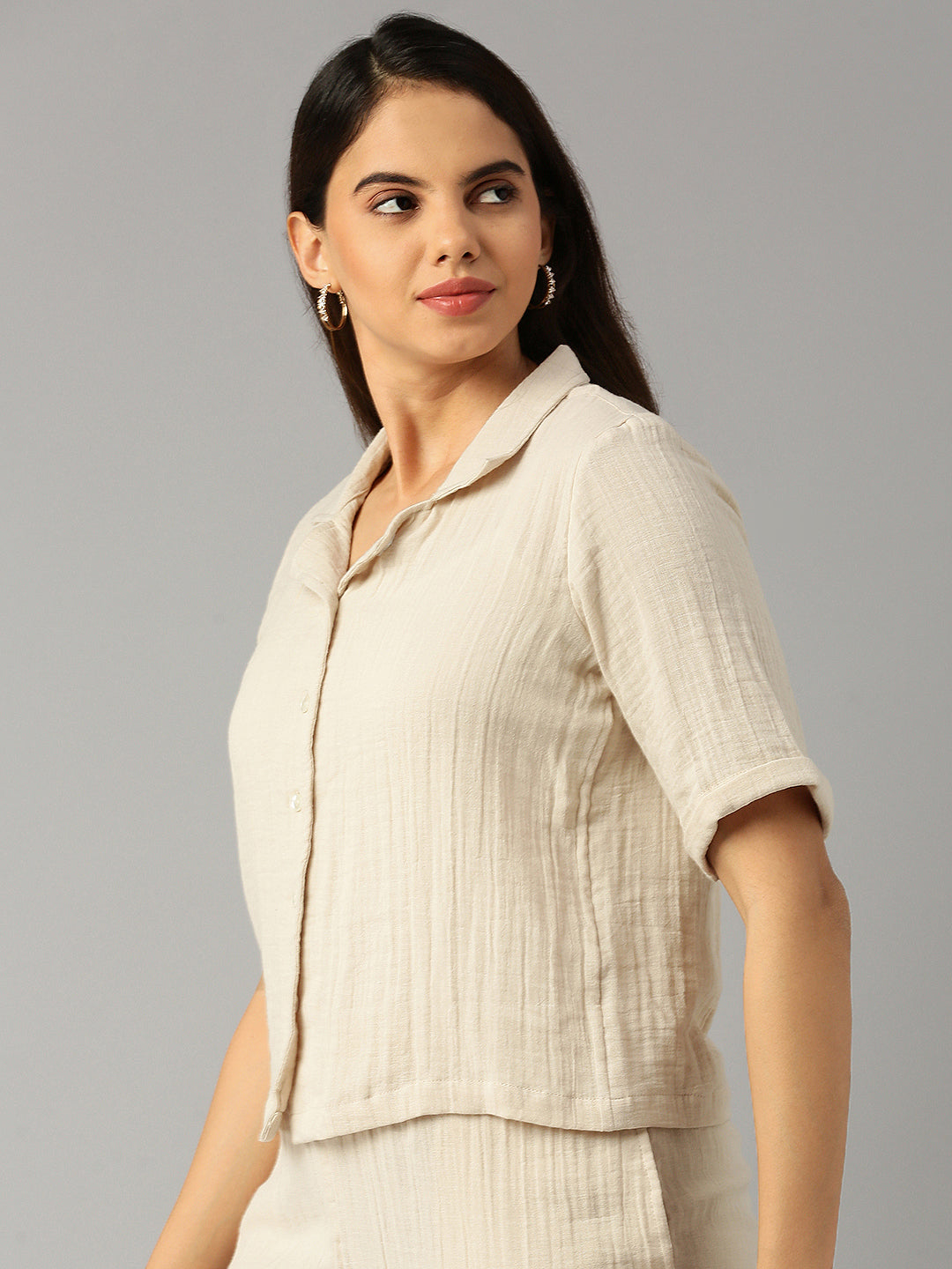 De Moza Women Crop Shirt Beige