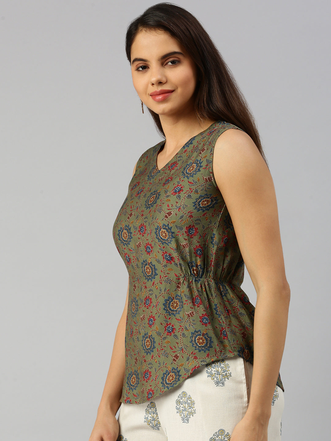 De Moza Women Printed Top Green