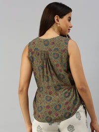 De Moza Women Printed Top Green