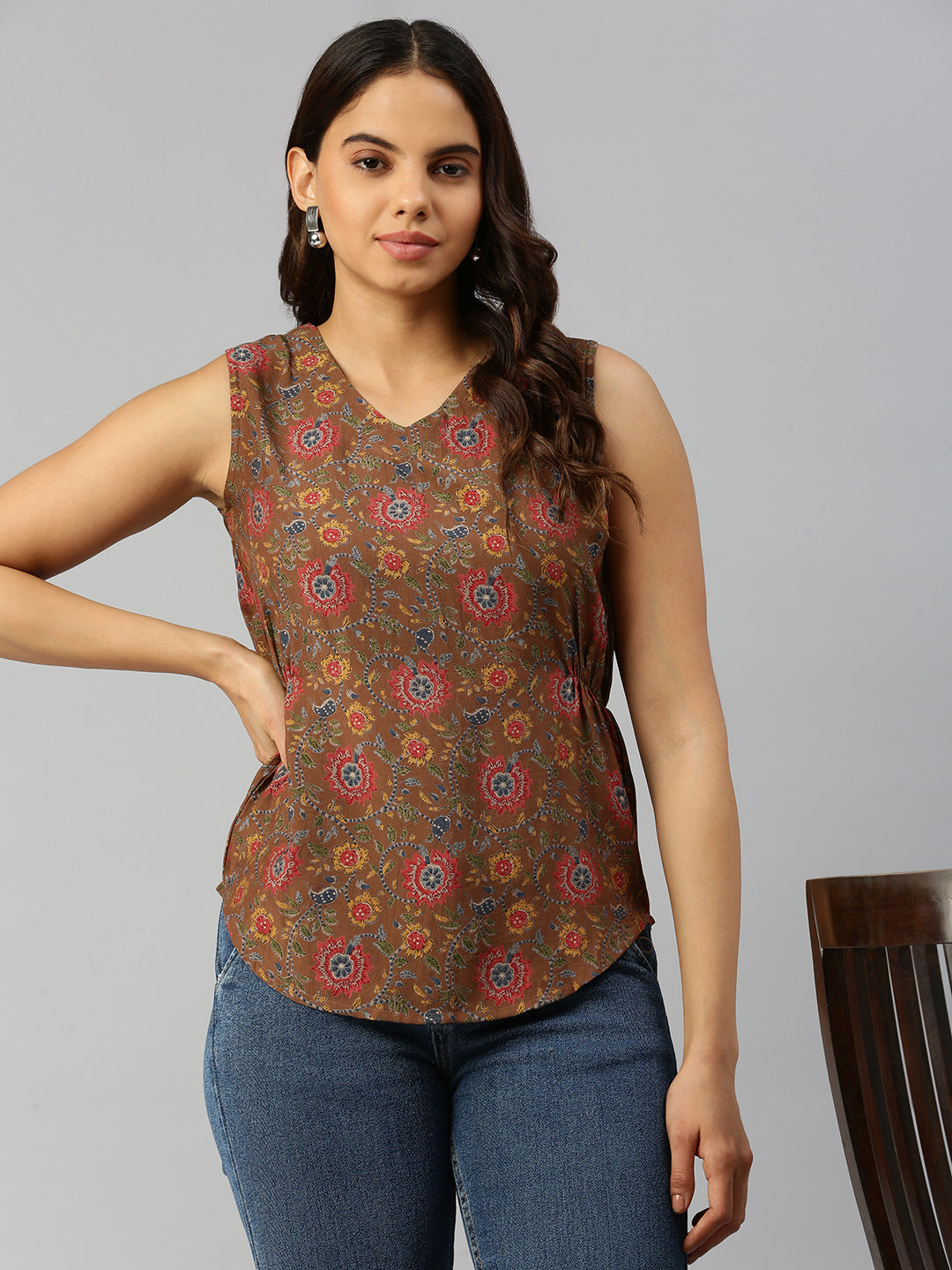 De Moza Women Printed Top Wine