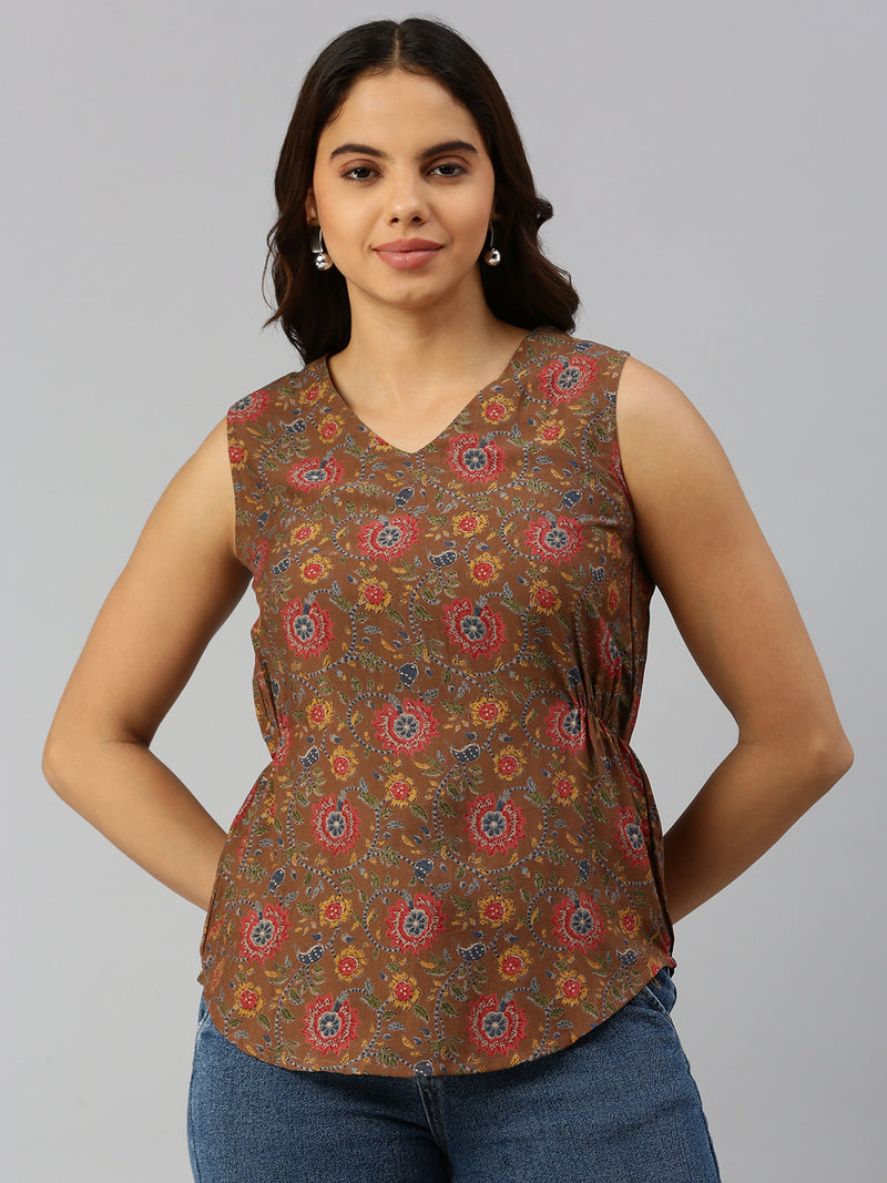 De Moza Women Printed Top Wine