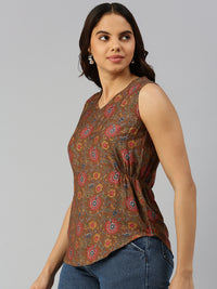 De Moza Women Printed Top Wine