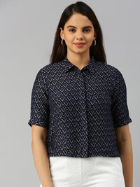 De Moza Women Printed Crop Shirt Teal