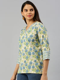 De Moza Women Printed Short Kurti Lemon Yellow