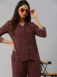 De Moza Women Printed Shirt Black & Red