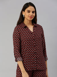 De Moza Women Printed Shirt Black & Red