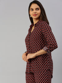 De Moza Women Printed Shirt Black & Red